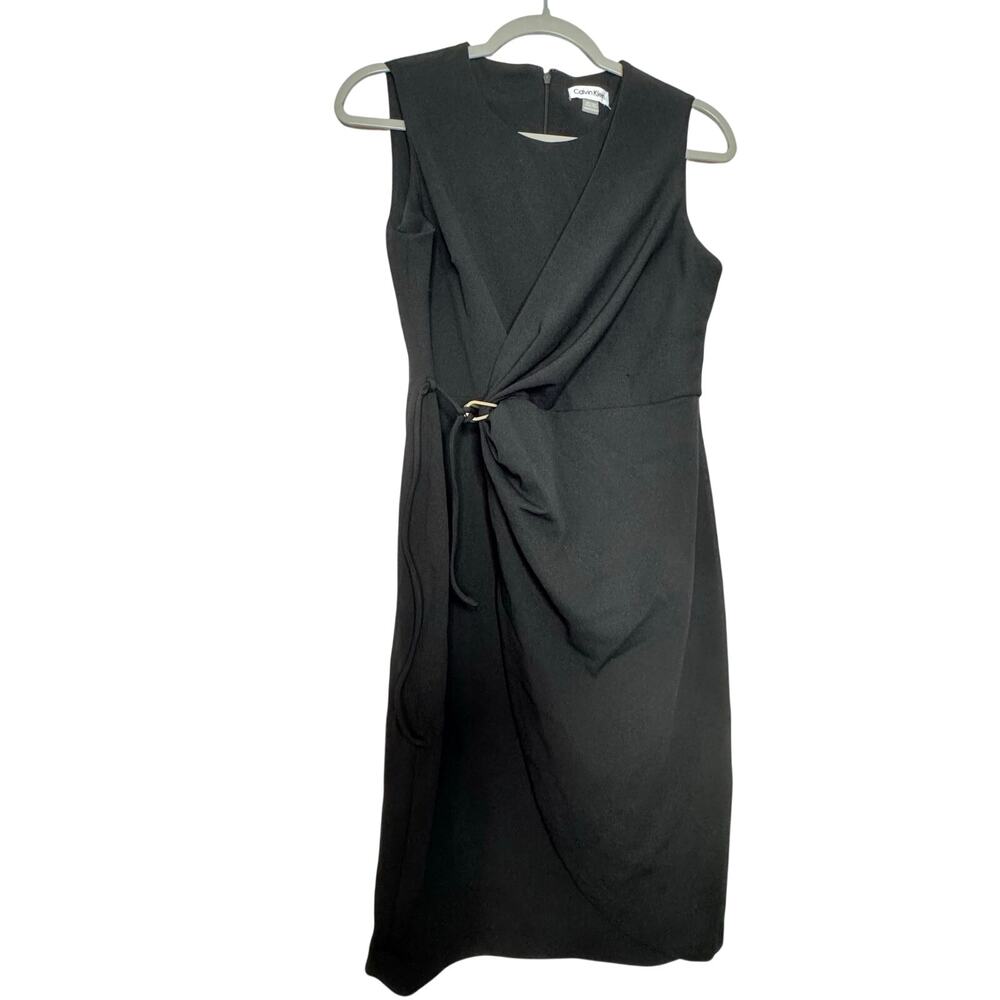 Calvin Klein Scuba Crepe Side Tie Sheath Dress Black Women Size 10P Petite NWT - Picture 2 of 7